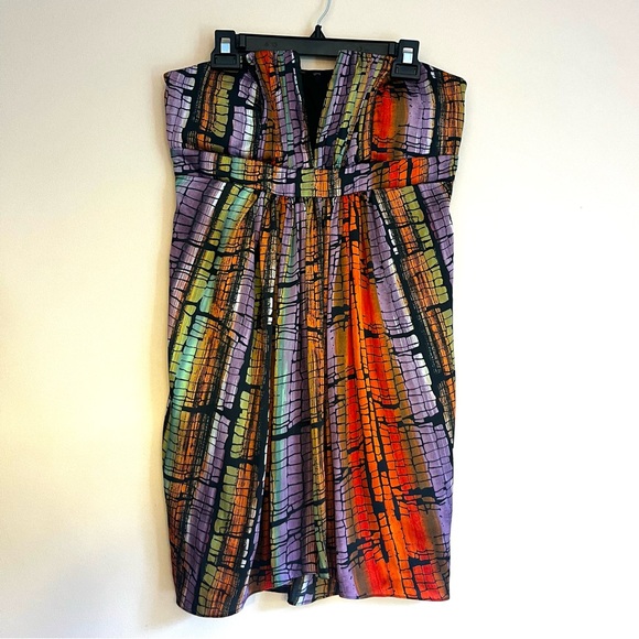 BCBGeneration Y2K Strapless Dress with Vibrant Animal Print Pattern, Mesh Detail - Picture 1 of 9